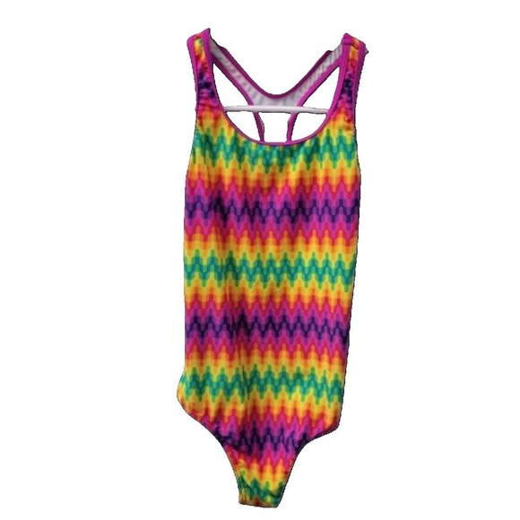 Speedo One piece Racerback Swimsuit Rainbow Wave Pattern Multicolor Size 14 - Picture 2 of 11